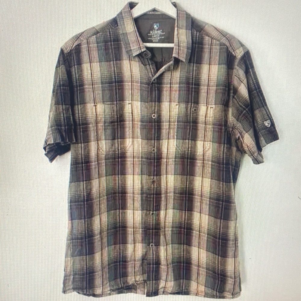 Kuhl Plaid Short Sleeve Shirt - Green, Brown, Cream